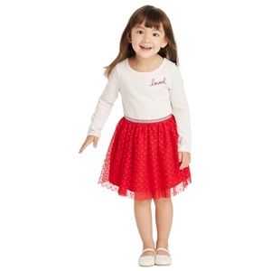 Cat & Jack Size 12 Months Valentine "Loved' Long Sleeve Lined Tulle Dress